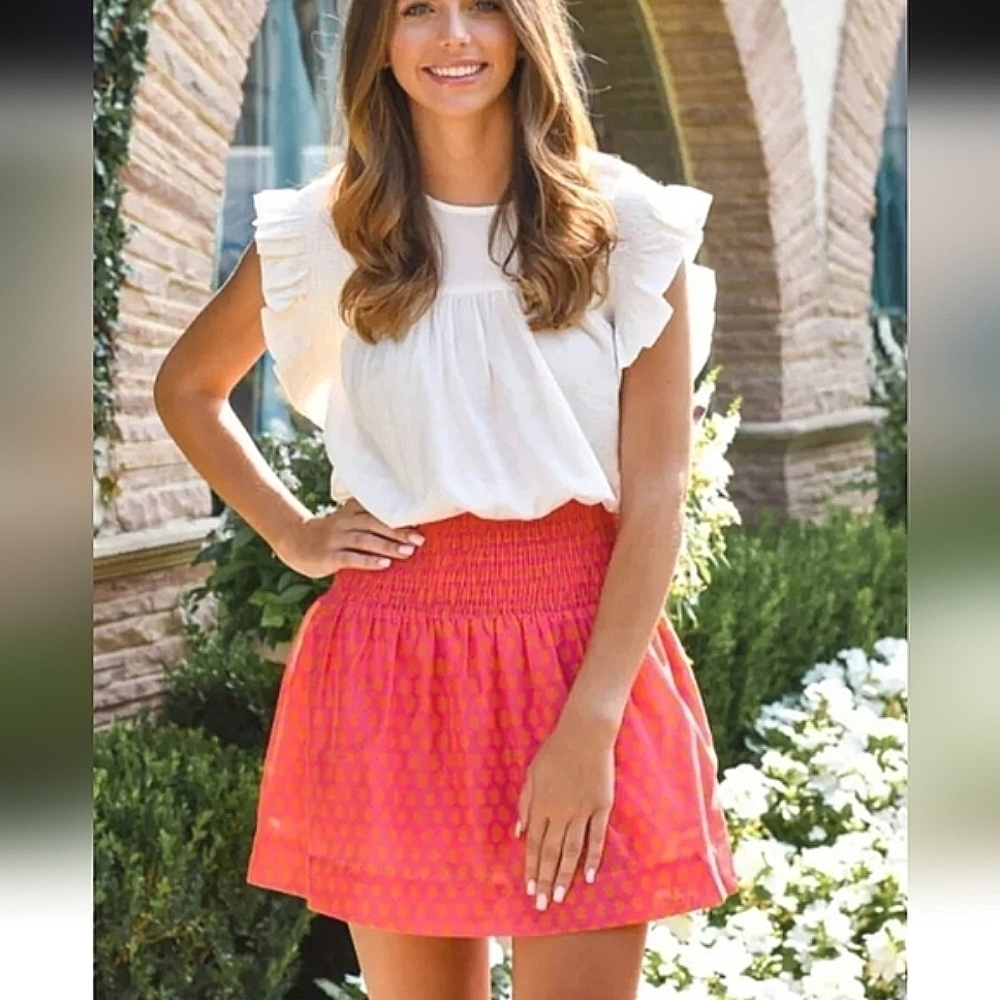 J. MARIE The Ella Skort Skirt Pink Orange Star Print Smocked Waist. Size XS
